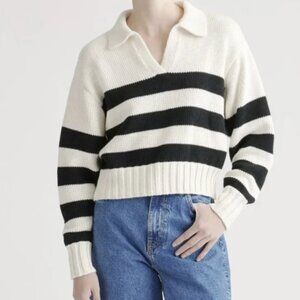 New Quince 100% Organic Cotton Black and White Cropped Polo Sweater - Small